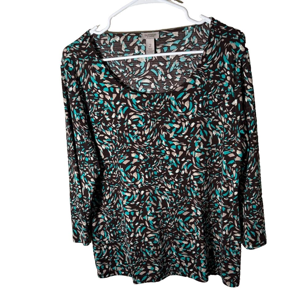 Chico's Easywear Top Women's 2 Large Printed Career Round Neck Casual Top
